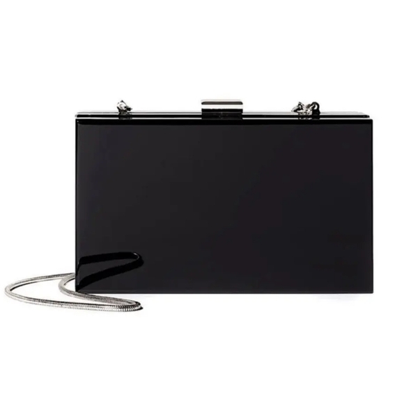 Rachel Zoe Deco Inspired Glossy Black Clutch - Picture 1 of 14